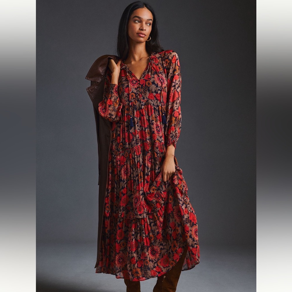 By Anthropologie Marais Printed Chiffon Maxi Dress size M